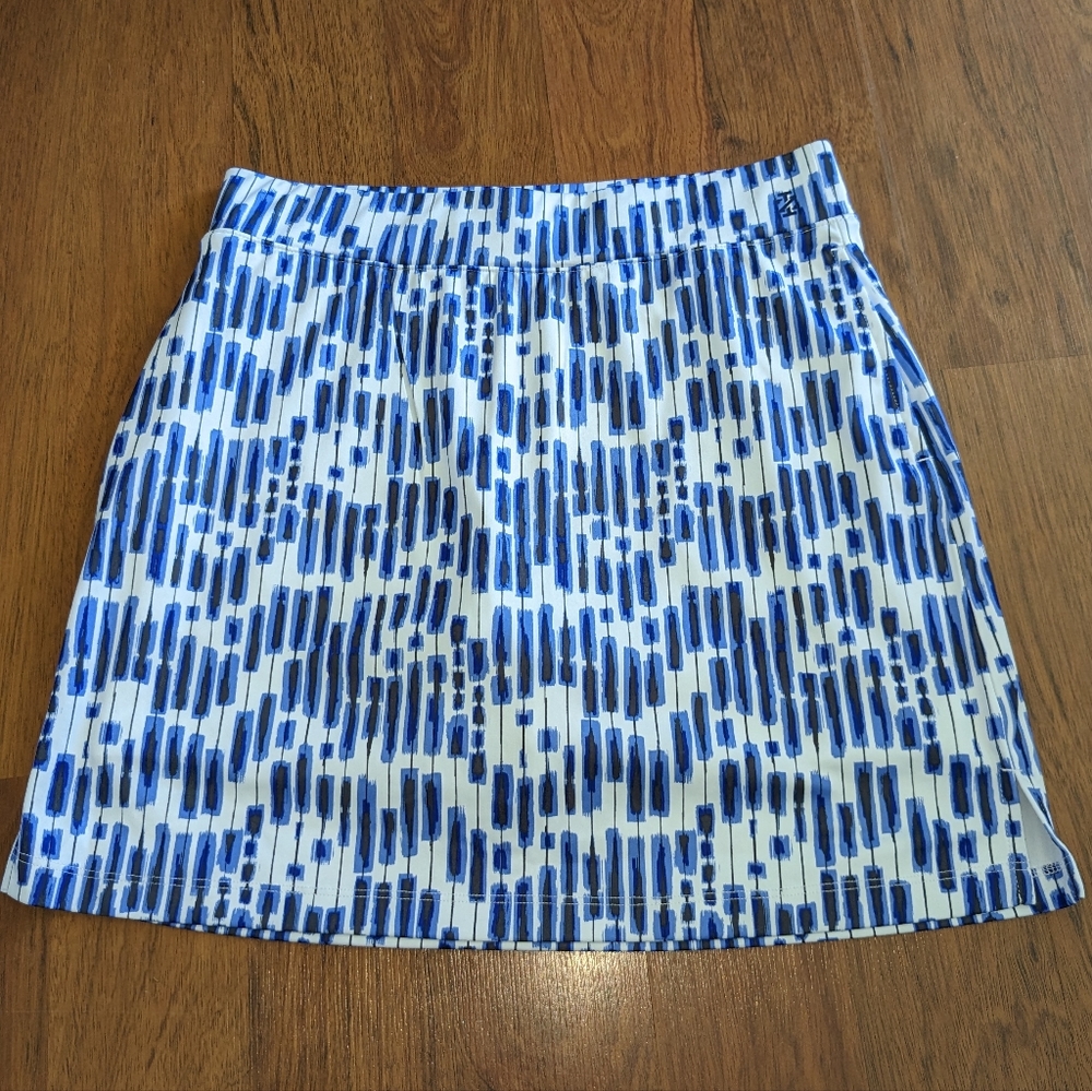 Izod Golf woven printed pull on skort with pockets Blue & White Small NWOT